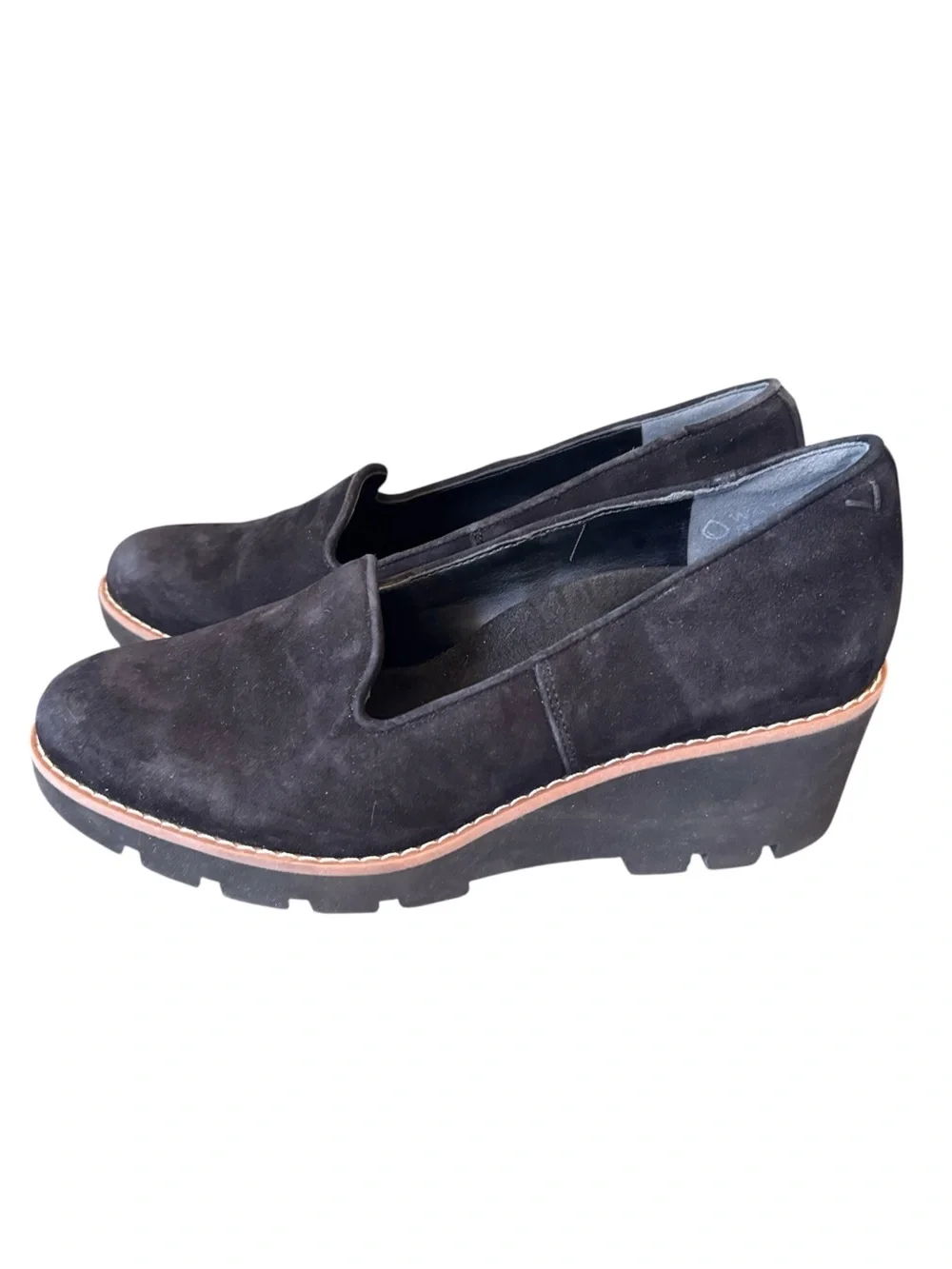 Vionic Black Suede Willa Wedge Platform Slip On Shoe Size 7.5